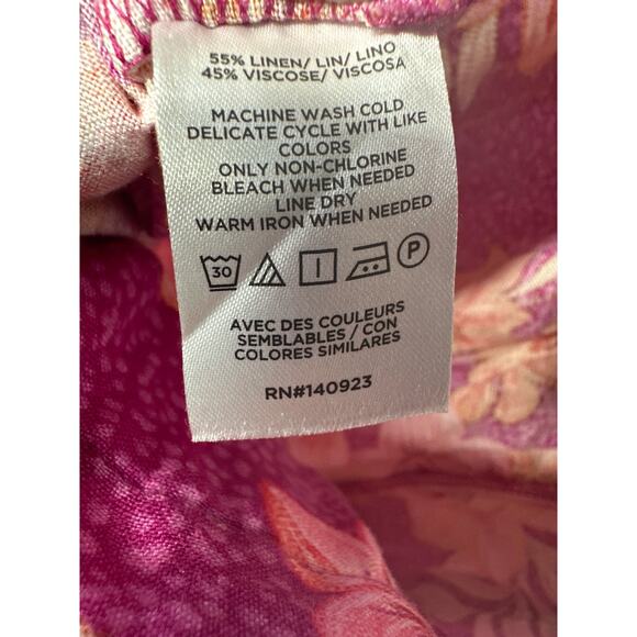 Loft Linen Breezy Wide Leg Pants Pink Floral Pockets Sz M Beach Vacation Casual - Picture 12 of 13